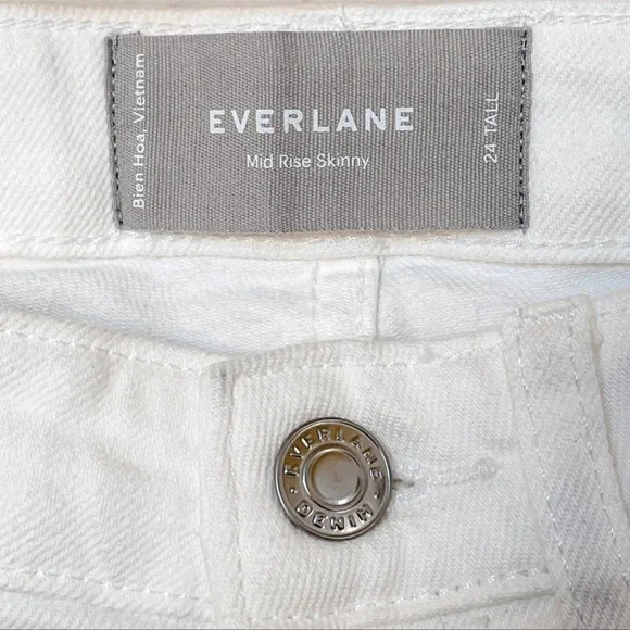 Everlane Mid Rise Skinny Ankle‎ Cropped Jeans Cotton White Size 24 Tall - Picture 3 of 11